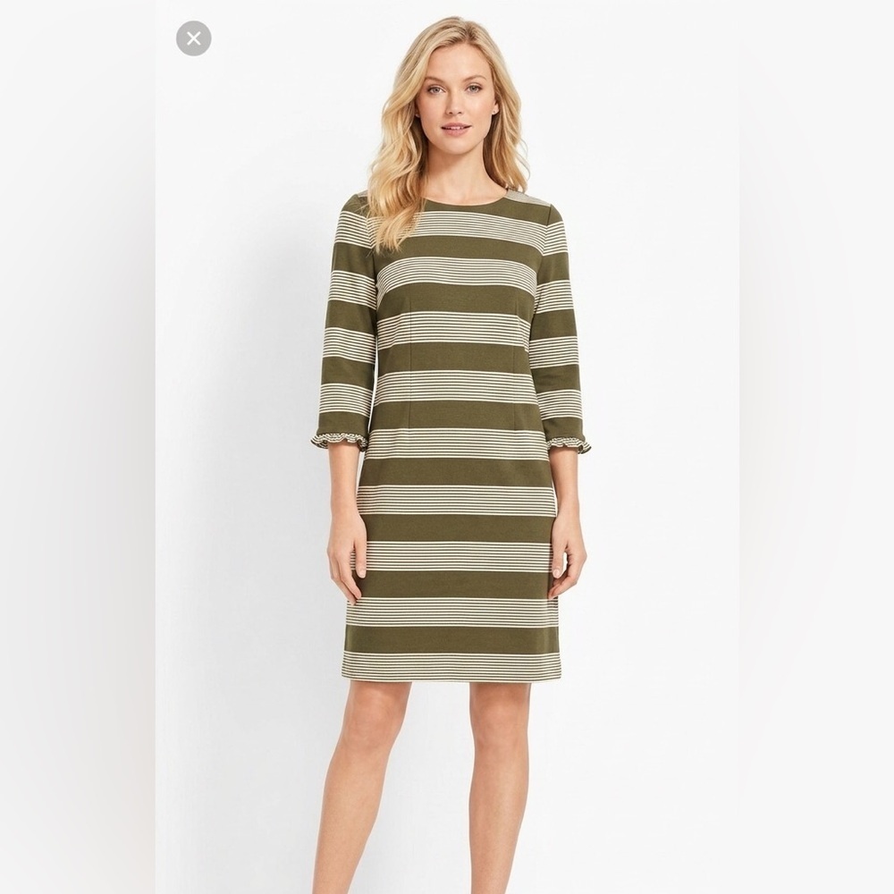 TALBOTS size 12 olive green striped shift dress